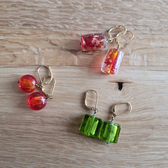 Jewelry - Vintage Italian Glass Earrings – Set of 3 – Murano Style – Bought in Italy